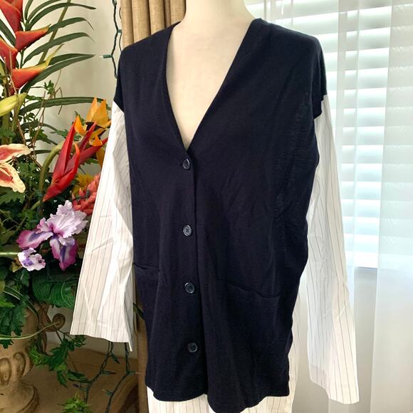 Zara Mixed Poplin Pinstripe Jacket / Long Tunic Shirt in Striped Black/White - Picture 6 of 13